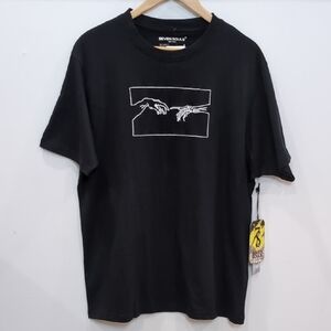 SEVEN SOULS | Men's Black/White Creation of Adam Embroidered Crewneck T-Shirt